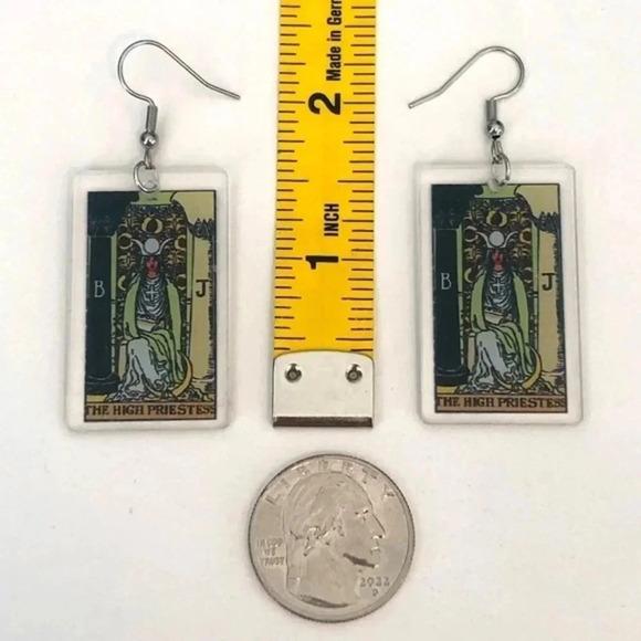 “The High Priestess” Tarot Card Handmade Drop Earrings - Picture 4 of 4